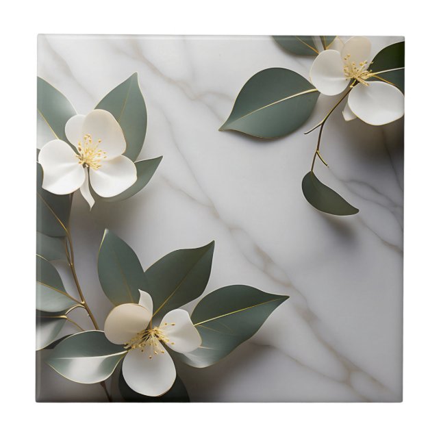 Modern eukalyptus på marmor med Guld Kakelplatta (Framsidan)