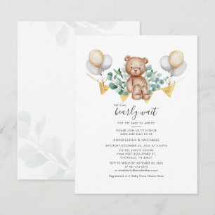 Modern eukalyptus Par Baby Shower Bear Foliage Inbjudningar