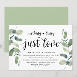 Modern Eukalyptus, Svart bläck, Bröllop Elopement Inbjudningar