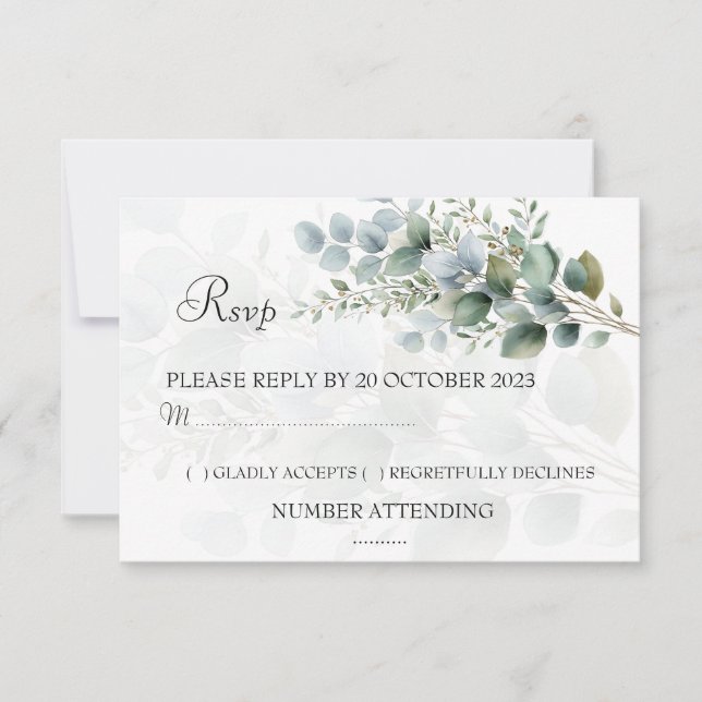 Modern Eukalyptus Vattenfärg Bröllops RSVP-kort OSA Kort (Framsida)