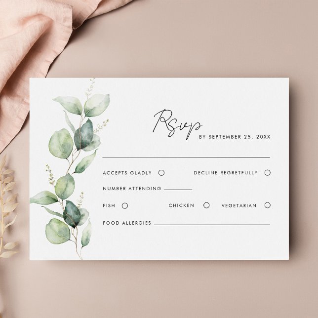Modern Eukalyptus Vattenfärg Skript Bröllop OSA Kort (Eucalyptus Watercolor Wedding RSVP Enclosure card)