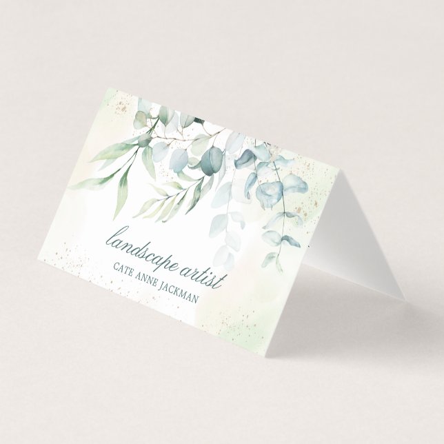 Modern Eukalyptusgrönska QR-kod Elegant Visitkort (Framsida)
