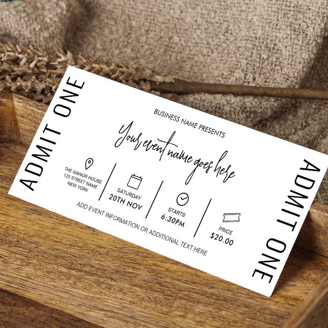 Modern Event Biljett Business Logotyp Gala Entry P Inbjudningar (Modern business event ticket with trendy fonts, icons and space for your business info)
