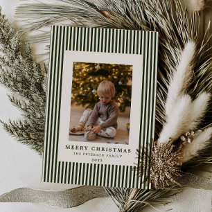 Modern Evergreen Streck-julfamiljfoto Julkort