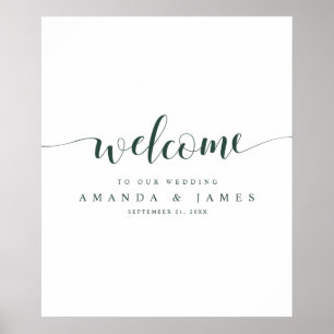 Modern Evergreen Winter Wedding Välkommen Poster