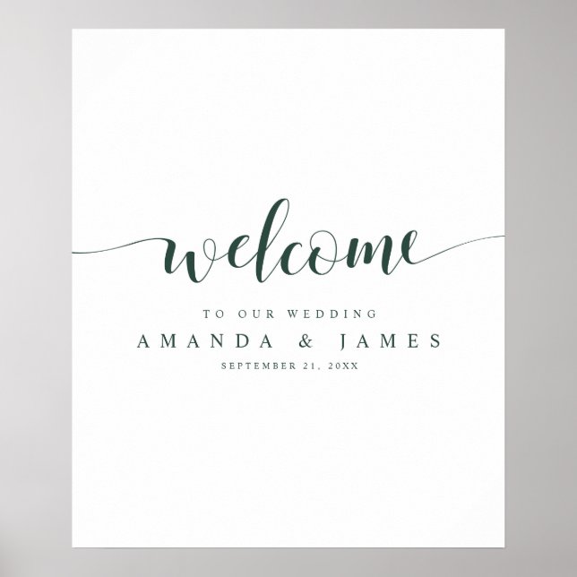 Modern Evergreen Winter Wedding Välkommen Poster (Framsidan)