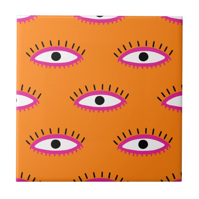 Modern Evil Öga Mönster Burnt Orange Boho Kakelplatta (Framsidan)