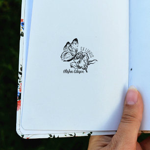 Modern Ex Libris Blomma Fjäril, Bok Stämpel