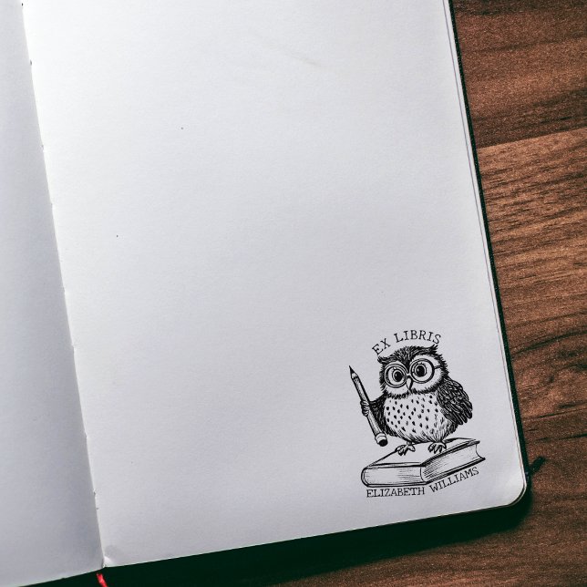 Modern Ex Libris Uggla med Bok, Anpassad Bibliotek Stämpel (Skapare uppladdad)