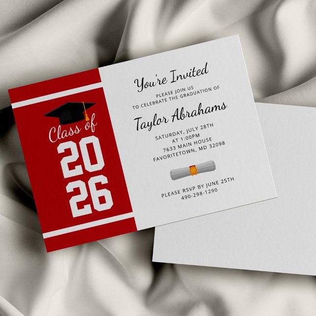 Modern Examen 2026 Modern Studentfest Inbjudningar (Graduation Red and White 2024 Party Invitation)