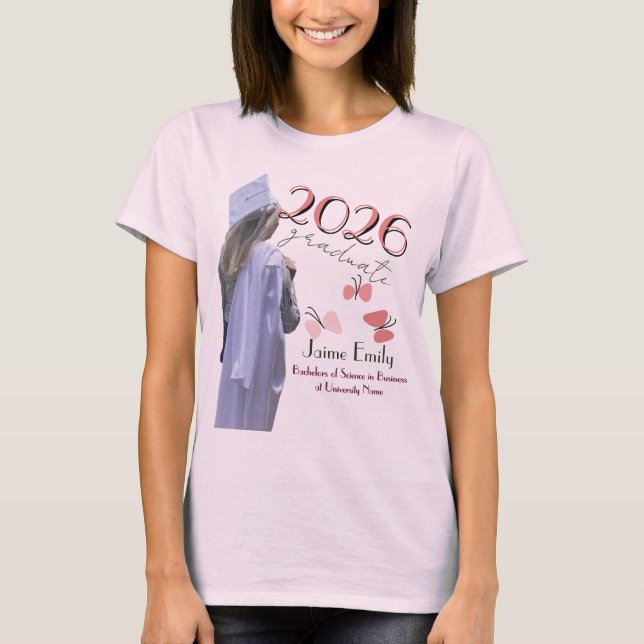 Modern Examen 2026 Rosa Foto T Shirt (Framsida)
