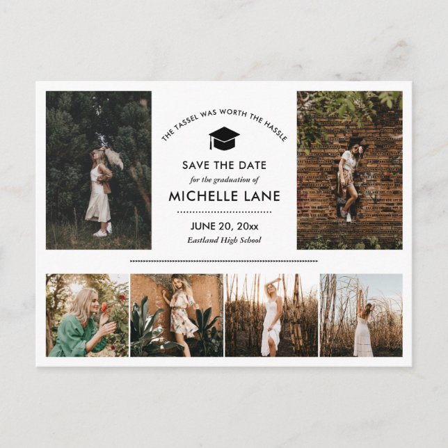 Modern examen fotokollage Spara datumet  Vykort (Framsida)