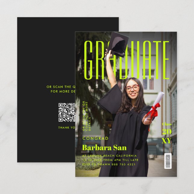 Modern Examen Gult Examen Utexamen Inbjudningar (Fram/baksida)