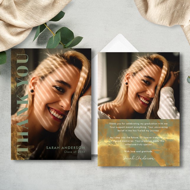 Modern examen sage grön foto examensfirande  tack kort (Skapare uppladdad)