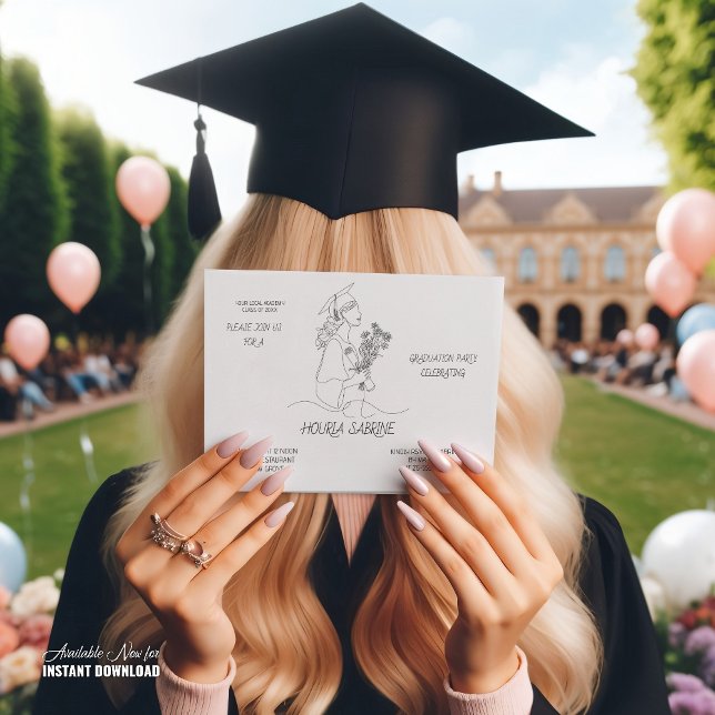 Modern examen svart & vit linjärt konst examensdel inbjudningar (Skapare uppladdad)
