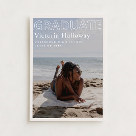 Modern examensbevis-kort med strandfoto inbjudningar