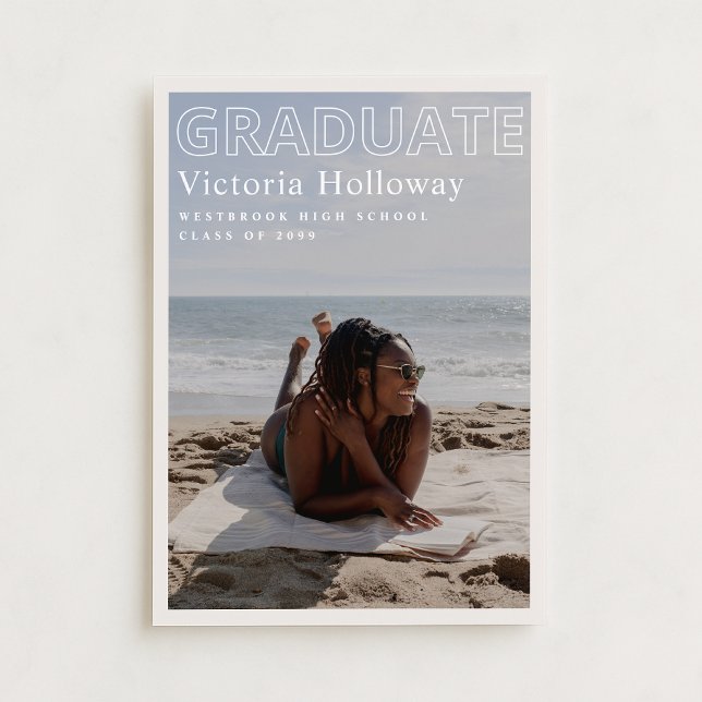Modern examensbevis-kort med strandfoto inbjudningar (Skapare uppladdad)