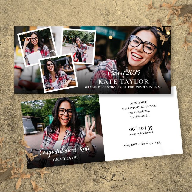 Modern examensfest fotokollage inbjudningar (Modern Graduation Party Photo Collage Invitation)