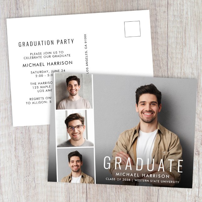 Modern examensfest med fotoremsa inbjudan vykort (Modern Photo Graduation Party Invitation Postcard)