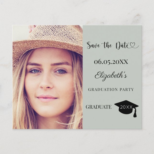 Modern examensfest Sage Save the Date-kort (Framsida)