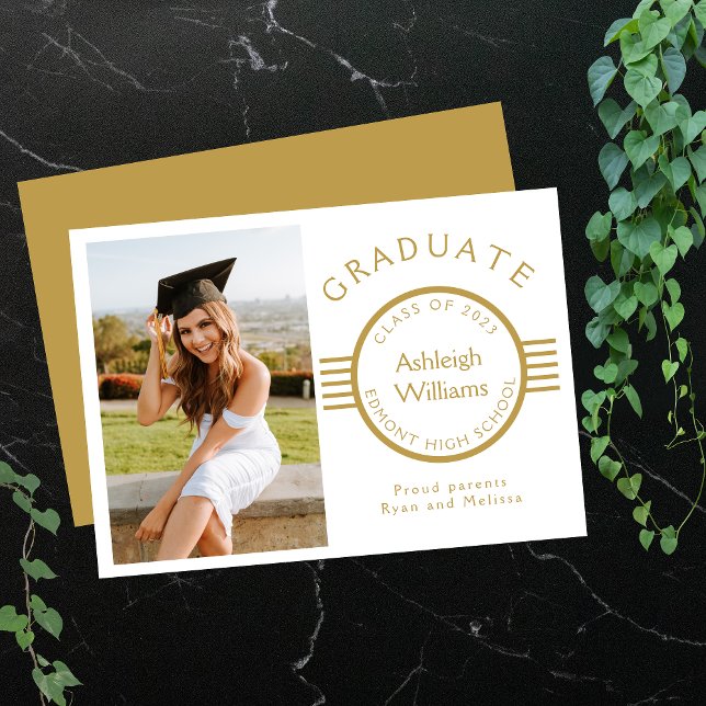 Modern examensfoto emblem med guld rand meddelande (Skapare uppladdad)