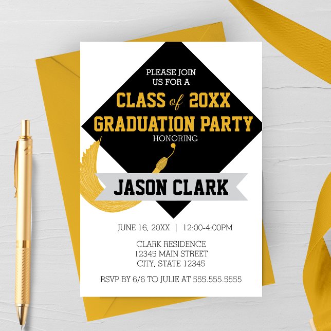 Modern examenshatt med tofs Uppkörningsfest Inbjudningar (Large Customizable Modern Graduation Cap with Tassel Graduation Party Invitation)