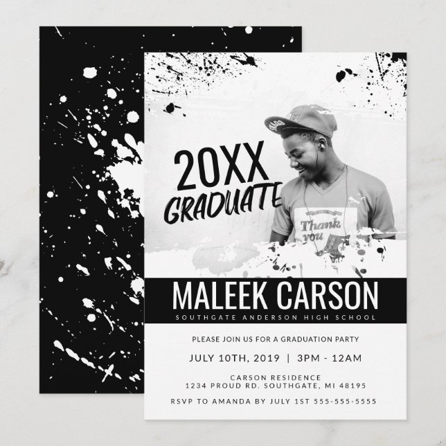 Modern examensinbjudan | Djärv examen inbjudan (Fram/baksida)