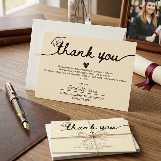 Modern examensmössa och tofs Personligad Tack Kort (Modern Graduation Cap and Tassel Personalized Thank You Card)