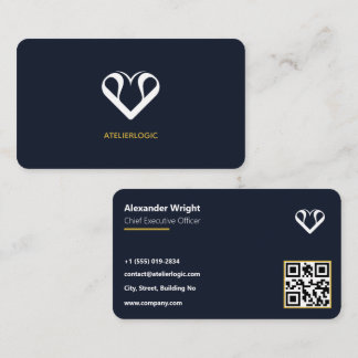 Modern Exekutiv Navyblå & Guld QR-kod Affärskort Visitkort