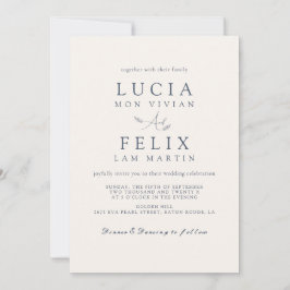 Modern exempel Löv delikat Dusty Blue Bröllop Inbjudningar