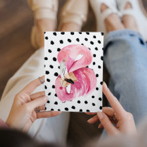 Modern Exotic Rosa Watercolor Flamingo & Dots