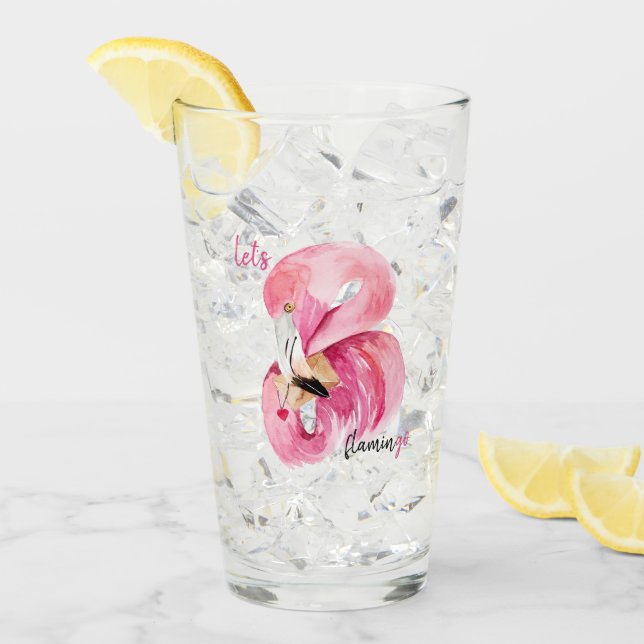 Modern exotisk Rosa Låt oss Flamingo Watercolor Glaskopp (Framsida Ice)