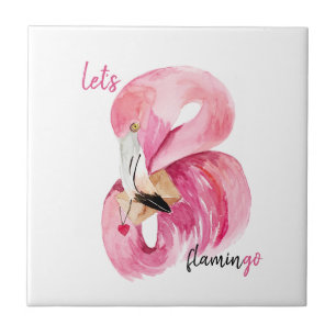 Modern exotisk Rosa Låt oss Flamingo Watercolor  Kakelplatta