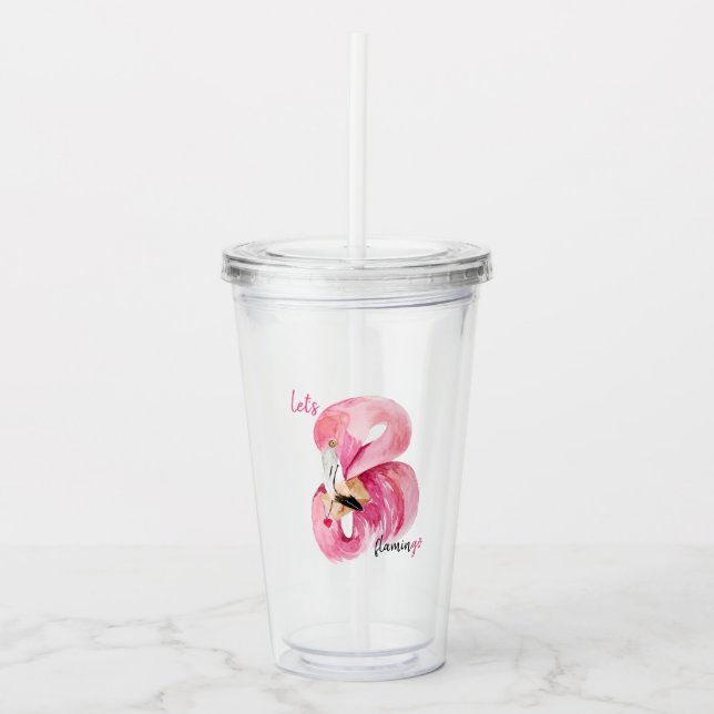 Modern Exotisk Rosa Let's Flamingo Akvarell  Take Away Mugg (Framsida)