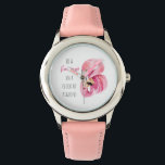 Modern exotisk Rosa vattenfärgslamingo med citat Armbandsur<br><div class="desc">Modern exotisk Rosa vattenfärgslamingo med citat</div>