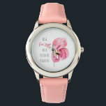 Modern exotisk Rosa vattenfärgslamingo med citat Armbandsur<br><div class="desc">Modern exotisk Rosa vattenfärgslamingo med citat</div>