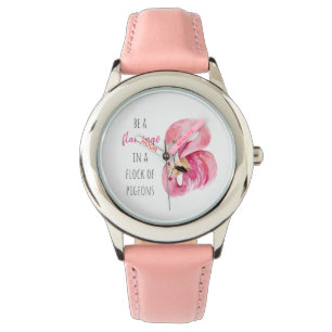 Modern exotisk Rosa vattenfärgslamingo med citat Armbandsur