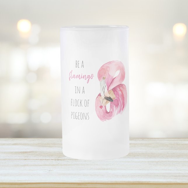 Modern exotisk Rosa vattenfärgslamingo med citat Frostat Ölglas (Skapare uppladdad)