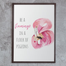 Modern exotisk Rosa vattenfärgslamingo med citat