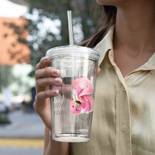 Modern exotisk Rosa vattenfärgslamingo med citat Take Away Mugg