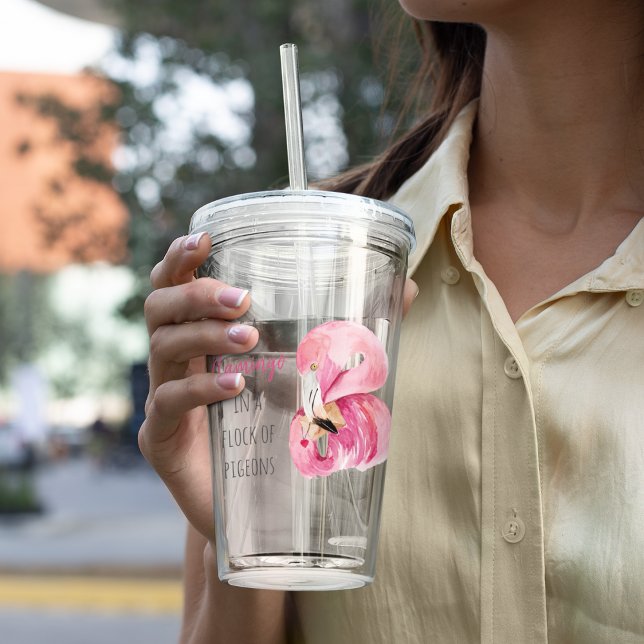 Modern exotisk Rosa vattenfärgslamingo med citat Take Away Mugg (Skapare uppladdad)