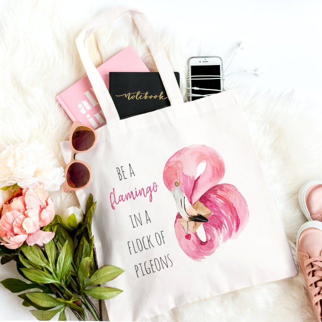 Modern exotisk Rosa vattenfärgslamingo med citat Tygkasse (Skapare uppladdad)