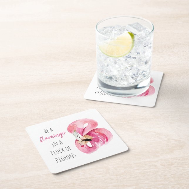 Modern exotisk Rosa vattenfärgslamingo med citat Underlägg Papper Kvadrat (Insitu)