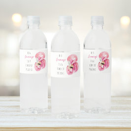 Modern exotisk Rosa vattenfärgslamingo med citat Vattenflaskor Etikett