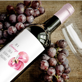 Modern exotisk Rosa vattenfärgslamingo med citat Vinflaska Etikett