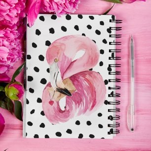 Modern exotisk Rosa Watercolor Flamingo & Dots Anteckningsbok