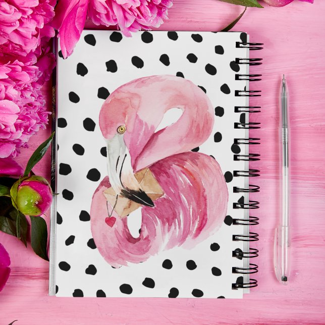 Modern exotisk Rosa Watercolor Flamingo & Dots Anteckningsbok (Skapare uppladdad)