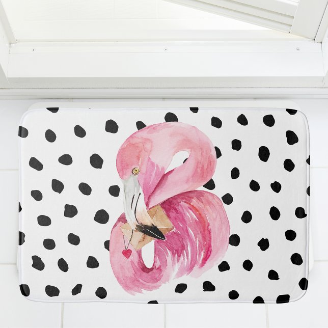 Modern exotisk Rosa Watercolor Flamingo & Dots Badrumsmatta (Skapare uppladdad)