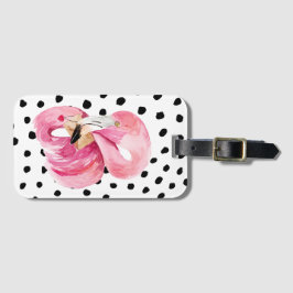 Modern exotisk Rosa Watercolor Flamingo & Dots Bagagebricka