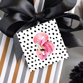 Modern exotisk Rosa Watercolor Flamingo & Dots Gåvor Etiketter